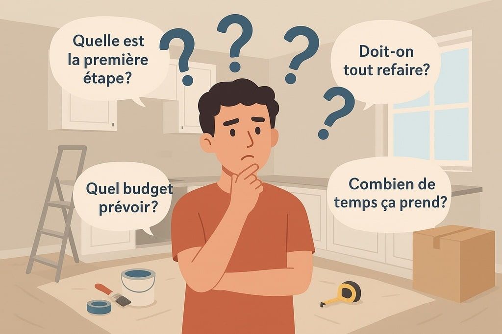 Homme se posant des questions sur les étapes de rénovation d'une cuisine